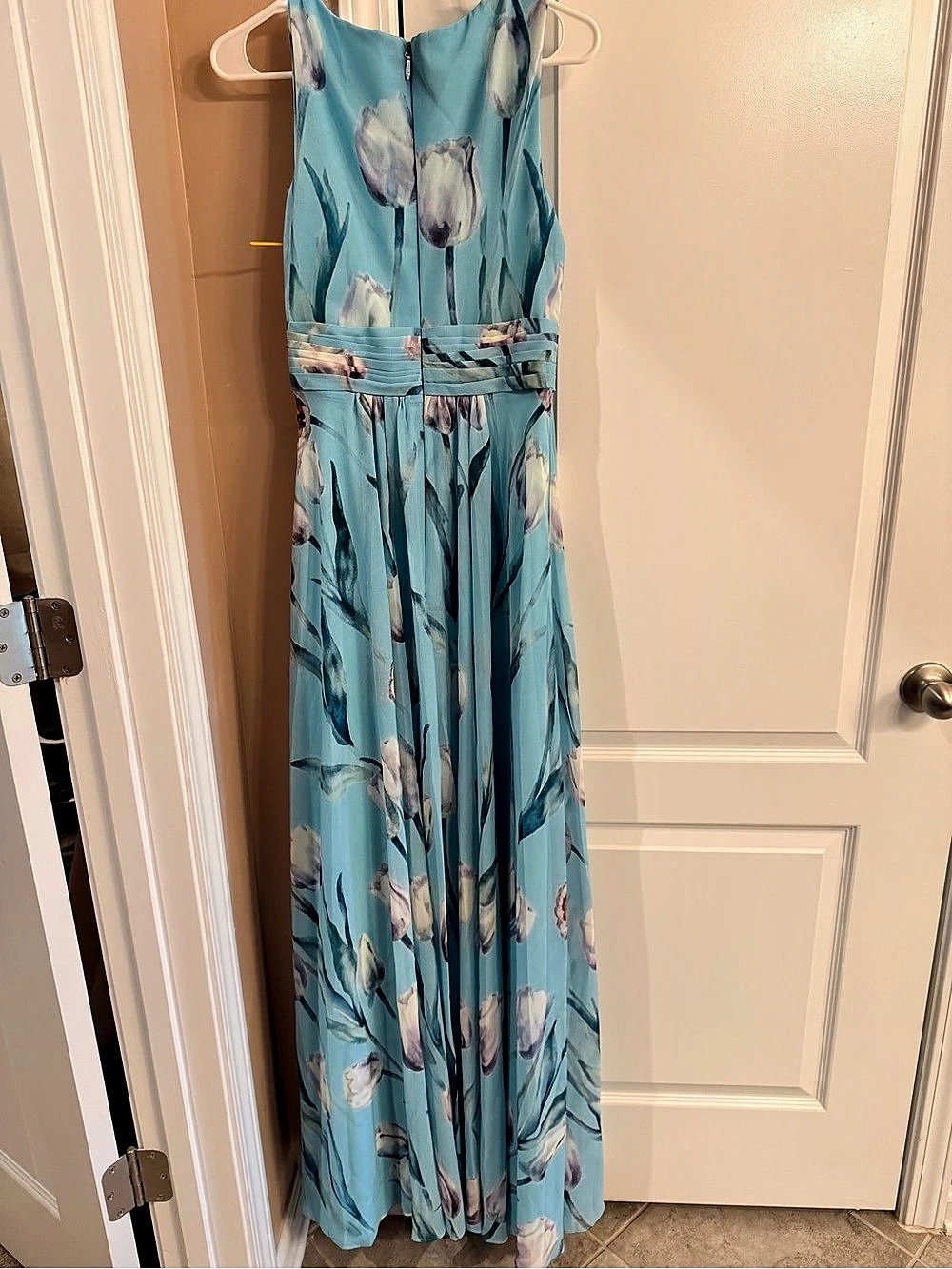 COCOMELODY CG0330 Floral Maxi Dress Blue & Pink US 8